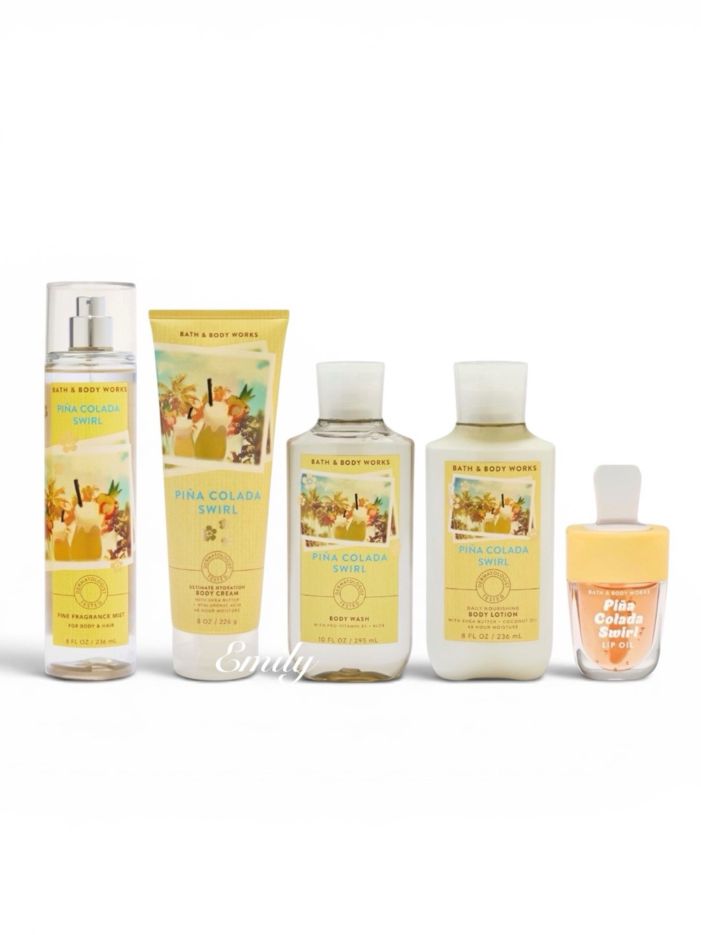 5-Pc Bath & Body Works PINA COLADA SWIRL Body Care & Lip Oil Collection Bundle